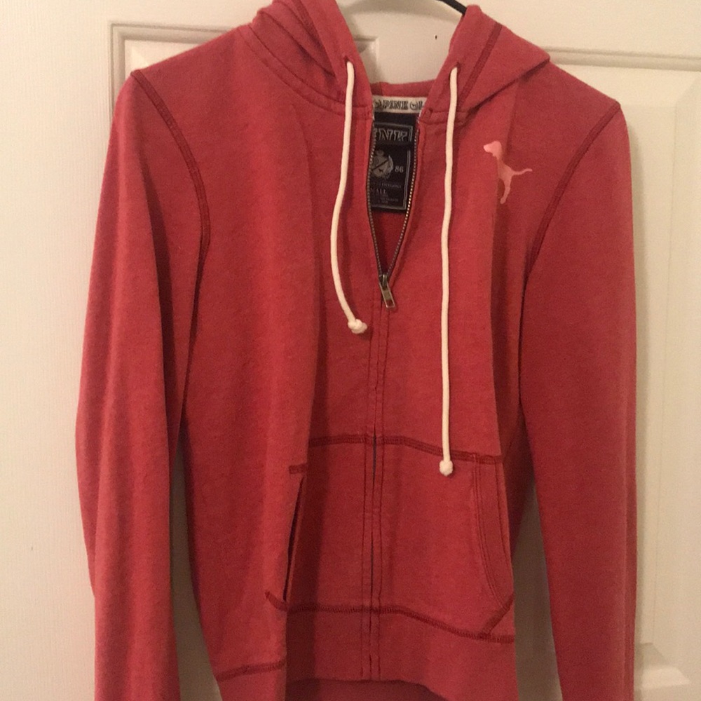 pink victoria’s secret hoodie with peace sign